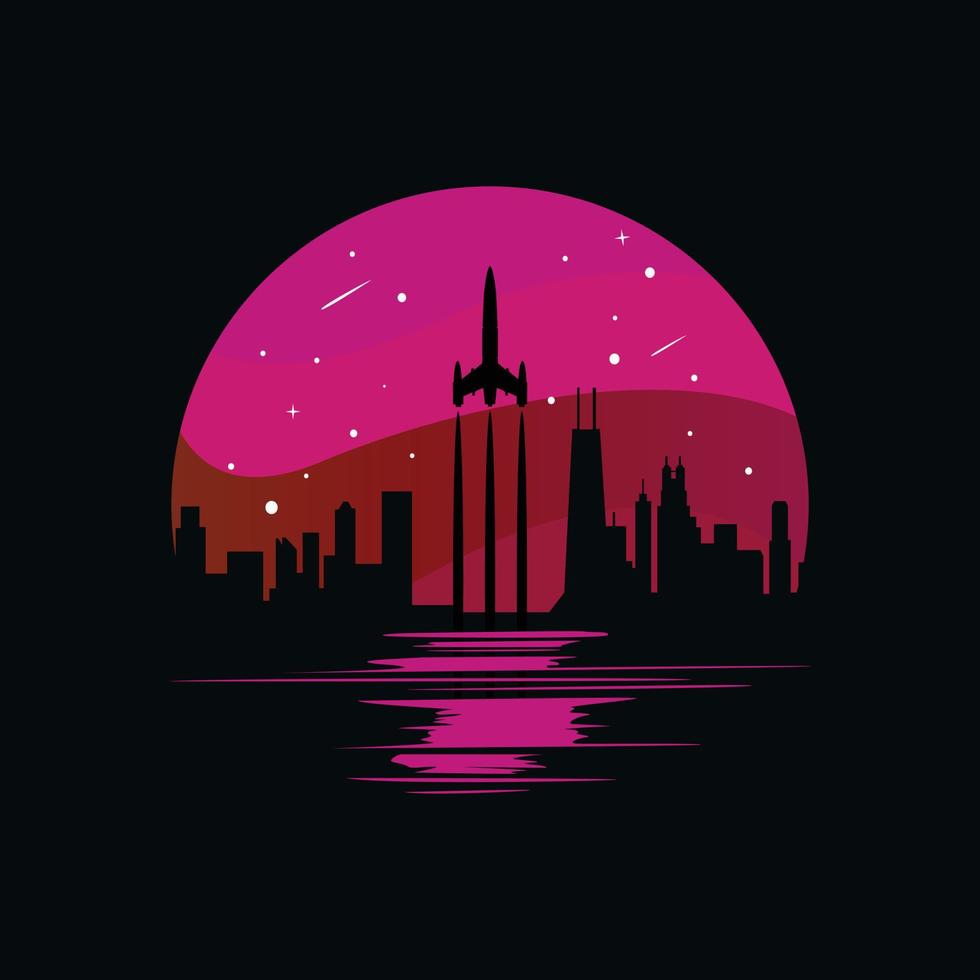 Vector illustration of future cityscape at night