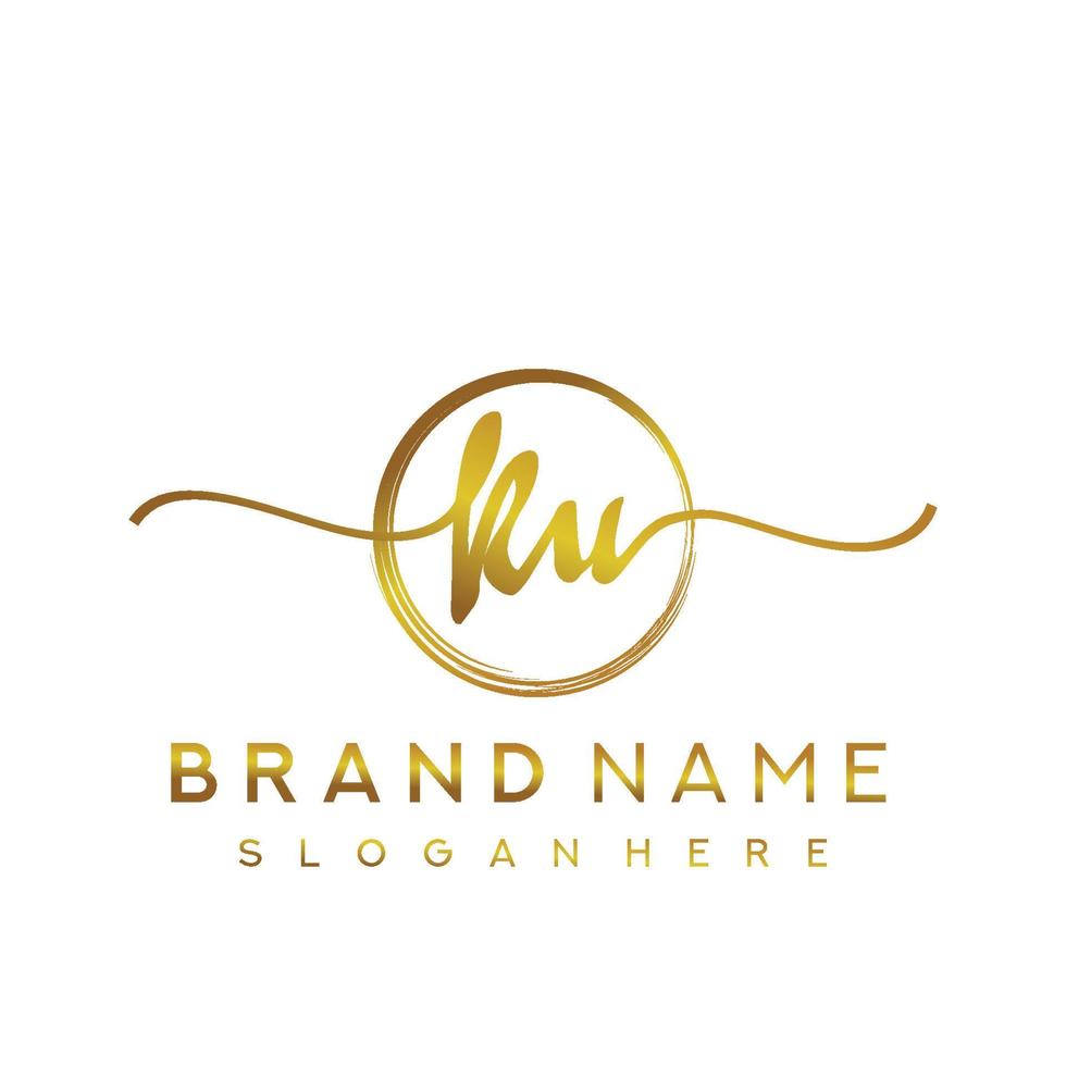 Initial KU beauty monogram and elegant logo design, handwriting logo of initial signature, wedding, fashion, floral and botanical with creative template. vector