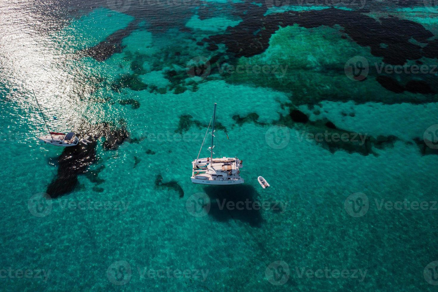 Amazing view to Yacht sailing in open sea at windy day. photo
