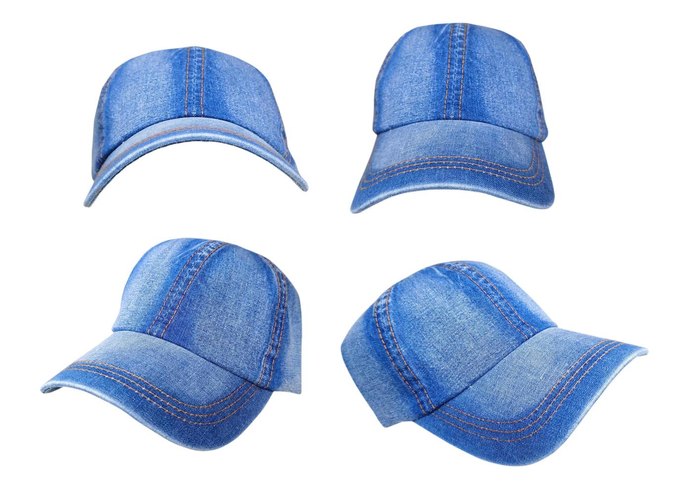 gorra de béisbol azul en cuatro puntos de vista diferentes, en blanco. foto
