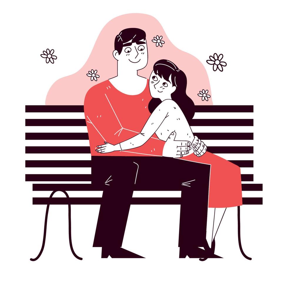 pareja en un banco, arte lineal vector