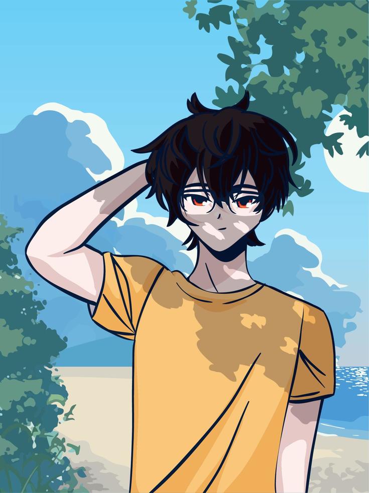 anime guy in the beach vector