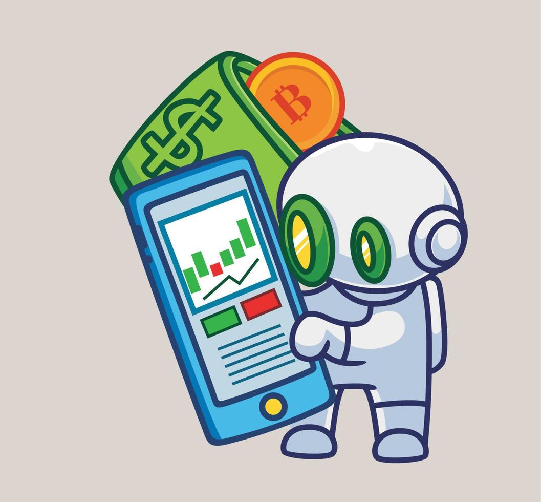 lindo robot astronauta invertir comerciar ganar dinero. ilustración de persona de dibujos animados aislado. estilo plano adecuado para el diseño de iconos de pegatinas vector de logotipo premium