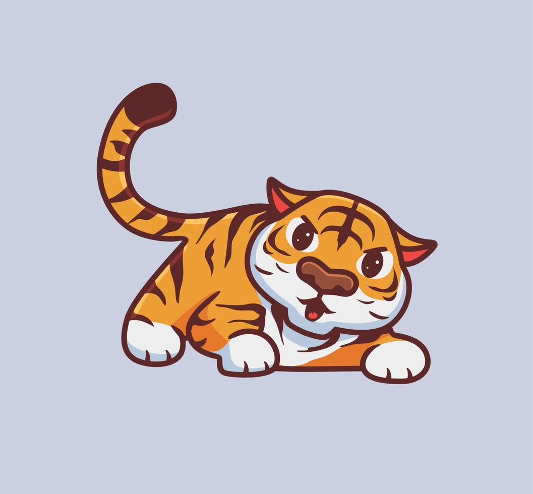 lindo tigre da una alerta. ilustración de naturaleza animal de dibujos animados aislados. estilo plano adecuado para el vector de logotipo premium de diseño de icono de etiqueta. personaje mascota