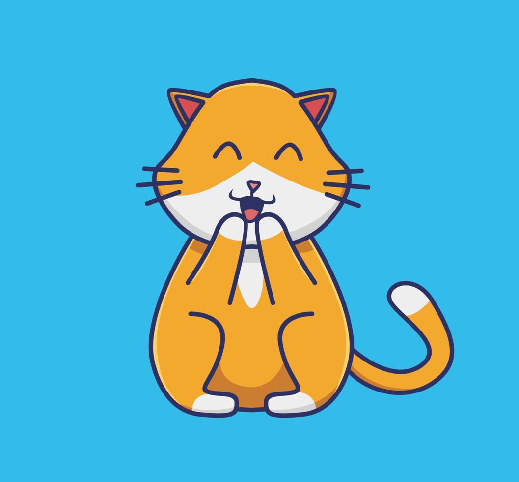 cute cat calm laugh. cartoon animal nature concept Isolated illustration. Flat Style suitable for Sticker Icon Design Premium Logo vector. Mascot Character vector