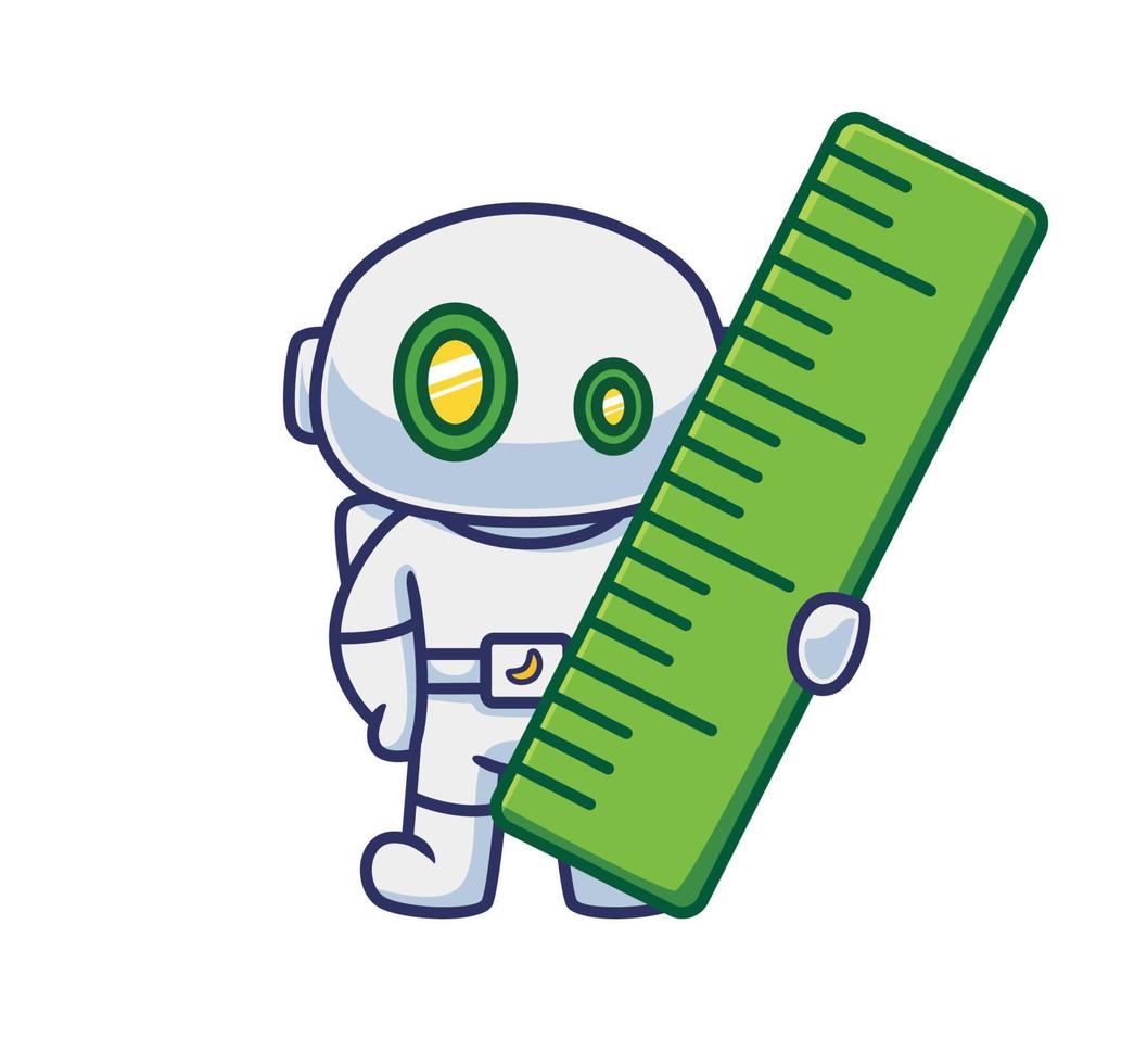 cute astronaut robot bring a giant ruler vector