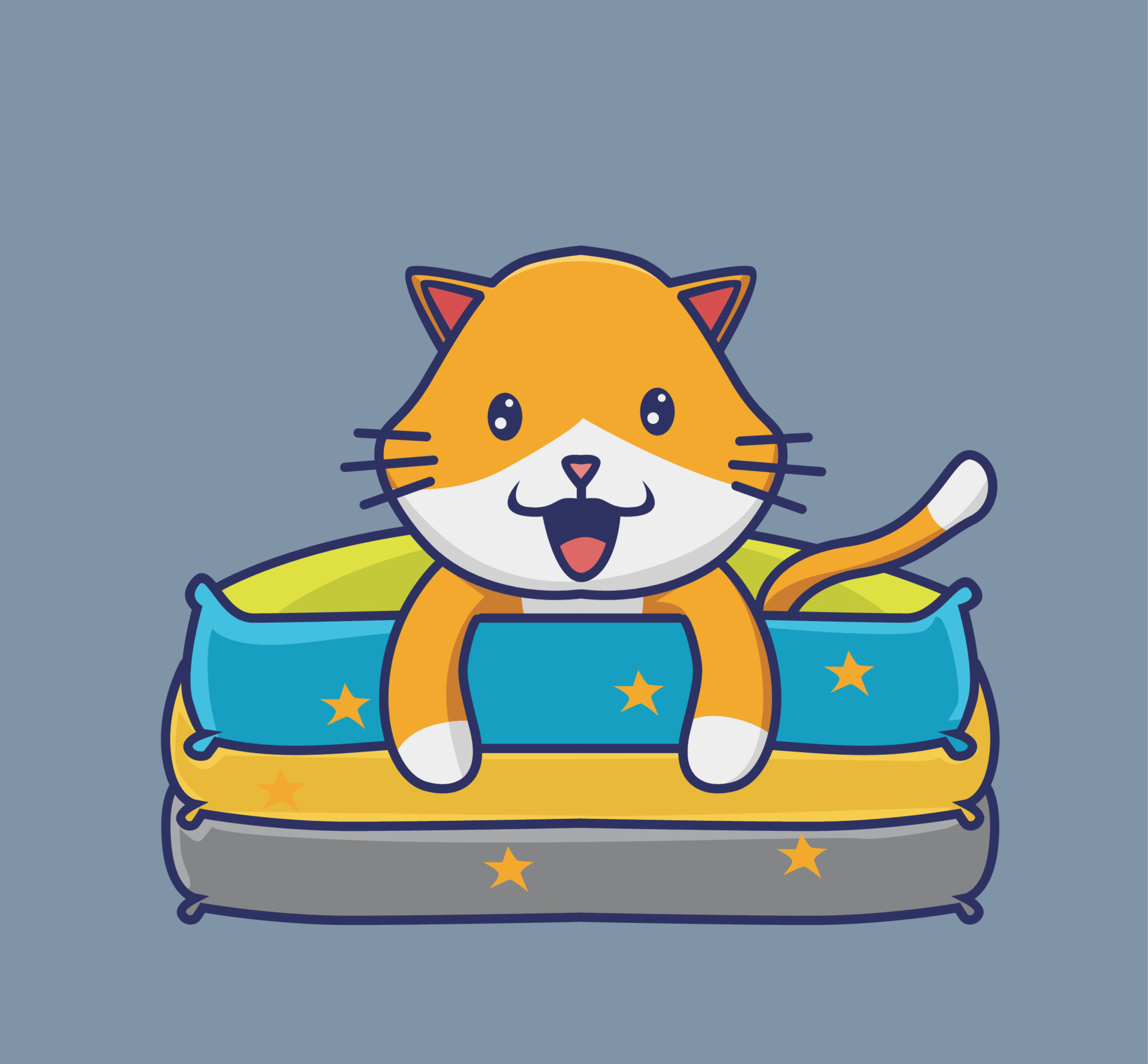 Cute Cat Playing On Pillow Cartoon Vector Icon Illustration