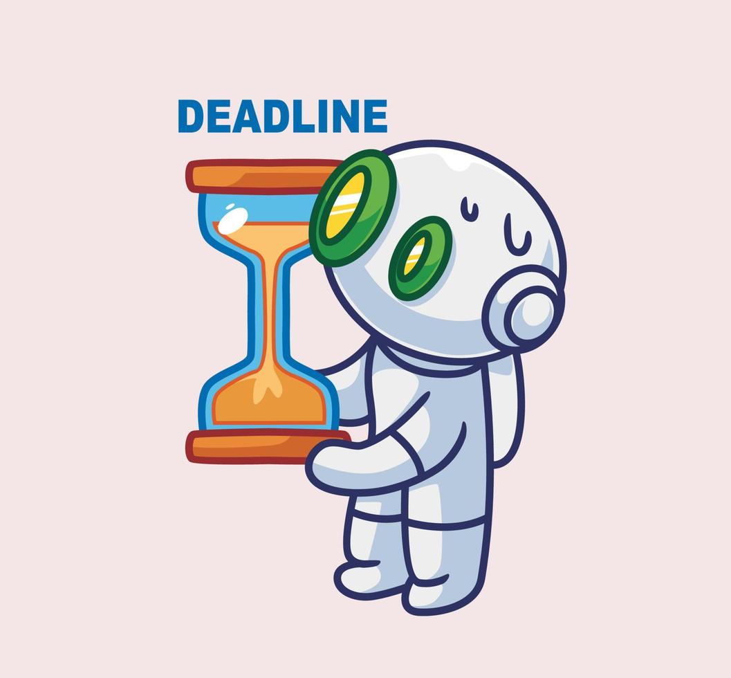 cute astronaut robot with sand time deadline vector