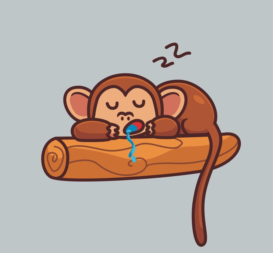 lindo mono durmiendo siesta en el árbol. ilustración de naturaleza animal de dibujos animados aislados. estilo plano adecuado para el vector de logotipo premium de diseño de icono de etiqueta. personaje mascota