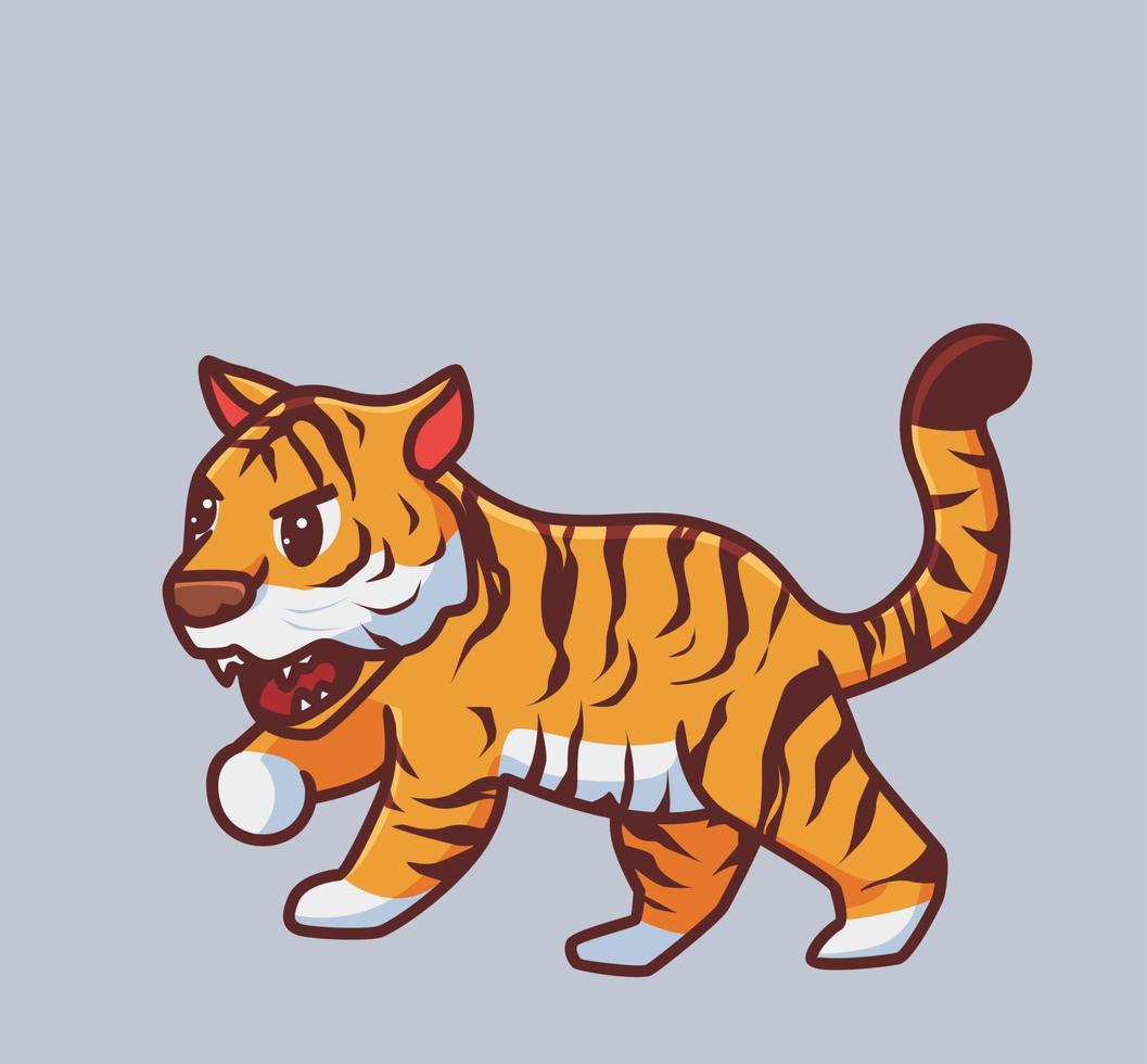 cute tiger roaming. isolated cartoon animal nature illustration. Flat Style suitable for Sticker Icon Design Premium Logo vector. Mascot Character vector