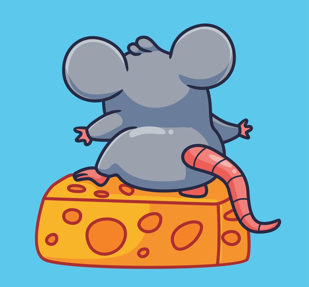 cute cartoon mouse get a cheese. isolated cartoon animal illustration vector