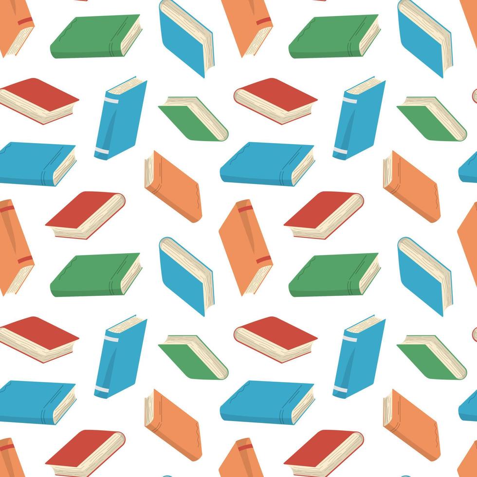 A lot of colorful books seamless pattern. Vector illustration in flat style. Isolated on white background