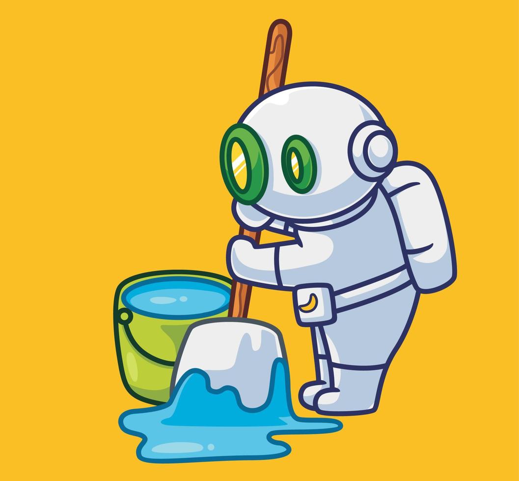 cute astronaut robot mopping a floor vector