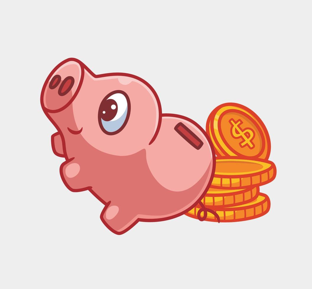 cute piggy bank for saving money with pile of a coin. vector