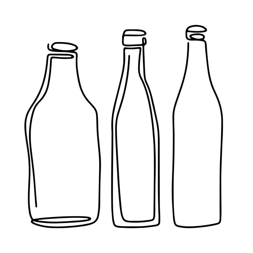 Set of glass bottles line art vector