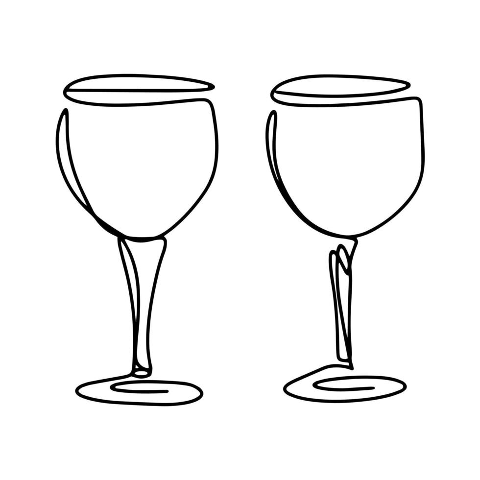 par de copas de vino vector de arte de línea aislada