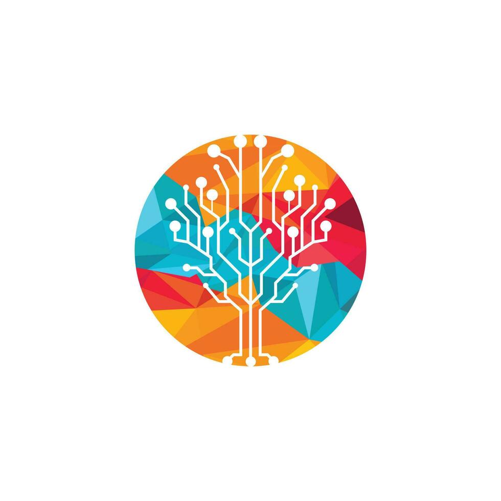 Digital Tree vector logo design. Technology logo template design vector.