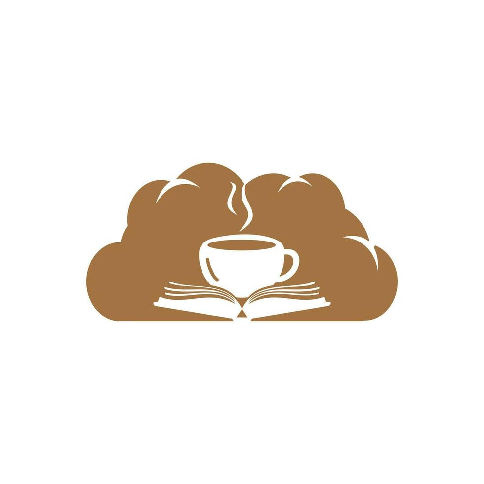 Coffee book with cloud shape vector logo design. Tea Book Store Iconic Logo.