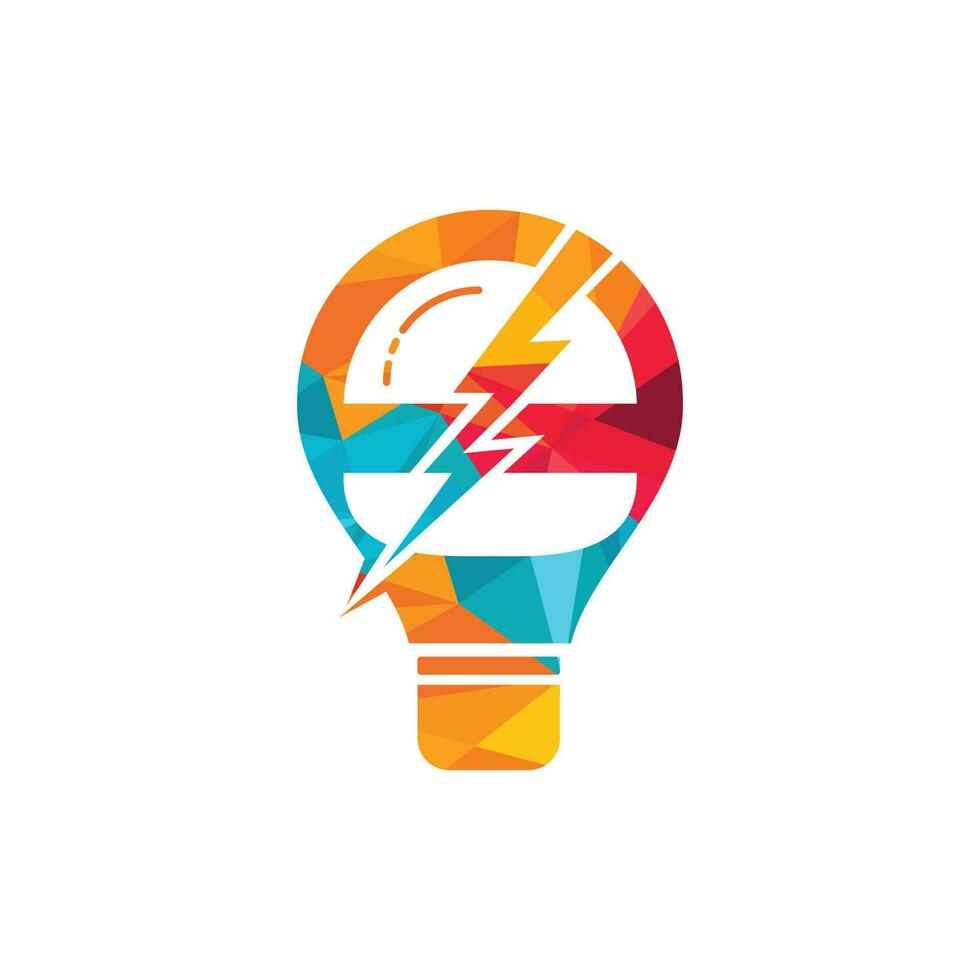 Flash burger vector logo design. Burger with thunderstorm and bulb icon logo.