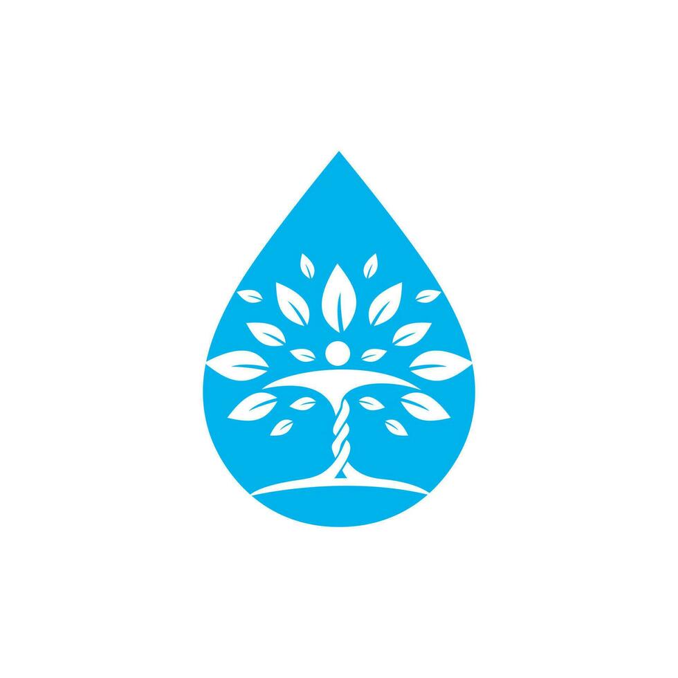 gota de agua con diseño de logotipo de vector de icono de árbol humano. vector de diseño natural de la gota de agua del logotipo de la fuente de agua de la planta de la naturaleza.