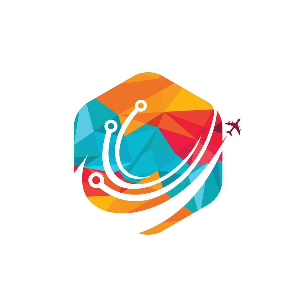diseño de logotipo de vector de tecnología de viaje. concepto de logotipo de viaje digital.