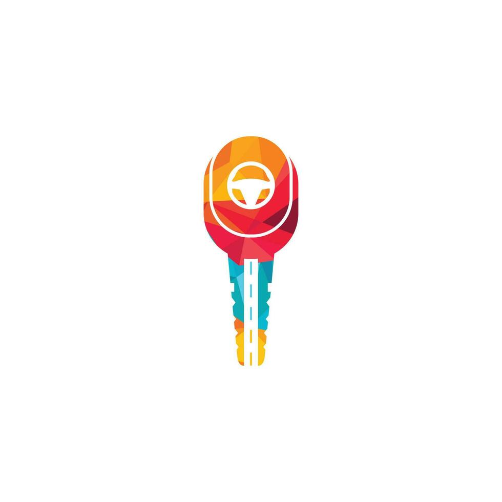 Driving school logo design. Car key with road and steering wheel icon. vector