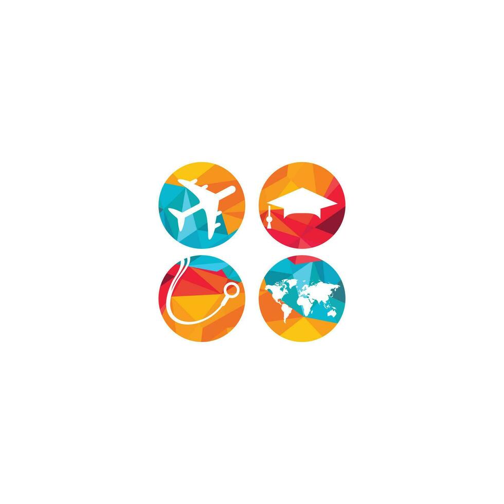 Study abroad vector logo design. Medical study in abroad logo concept.