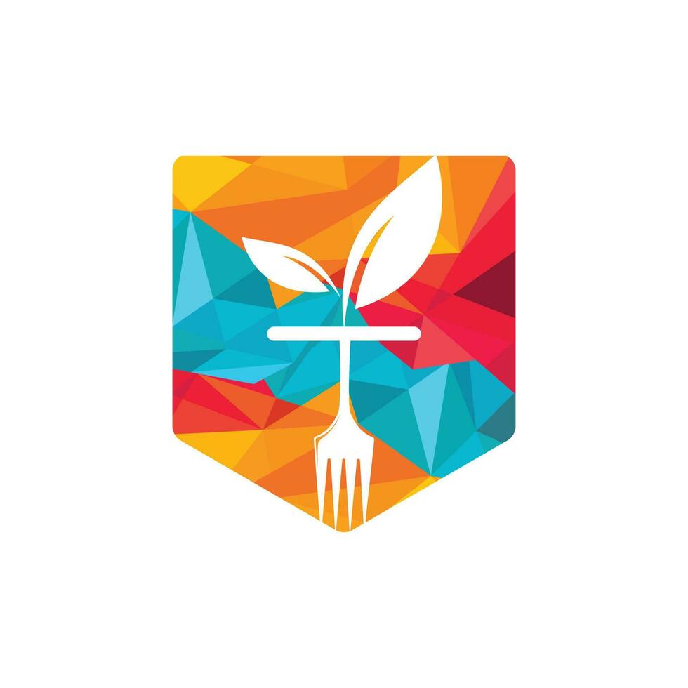Healthy food logo template. Organic food logo with fork and leaf symbol. vector