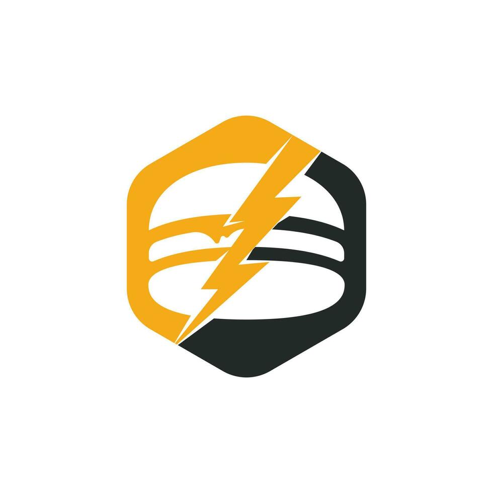 Flash burger vector logo design. Burger and thunderstorm icon logo.