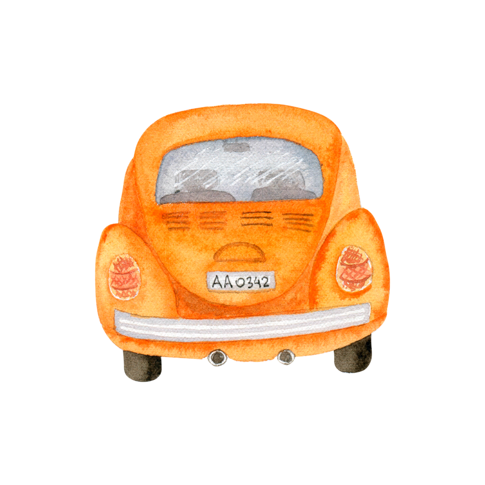 watercolor orange retro car png