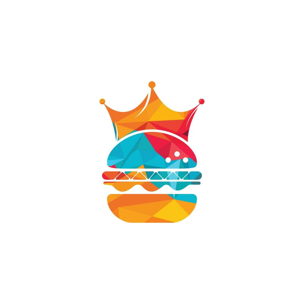 diseño del logotipo vectorial del rey de las hamburguesas. hamburguesa con concepto de logotipo de icono de corona. vector