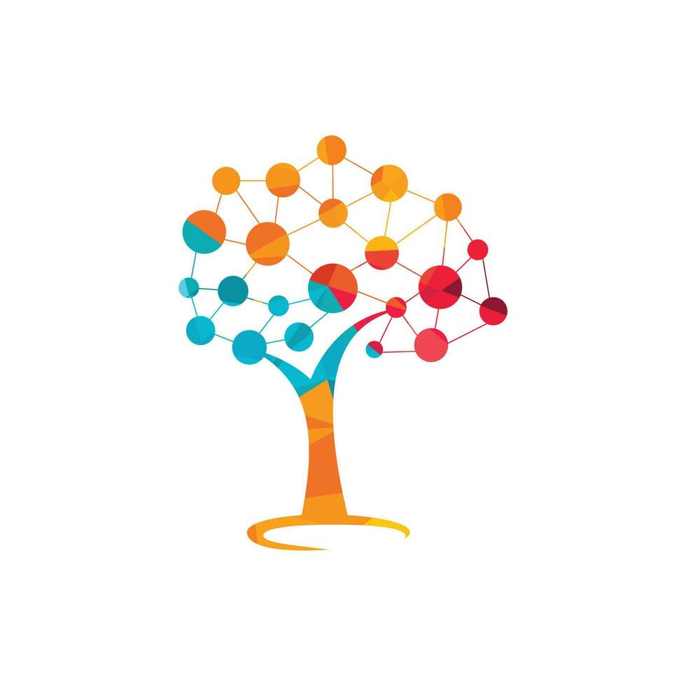 diseño de logotipo de árbol digital. tecnología, naturaleza, inalámbrica, internet, plantilla de logotipo de vector de red.