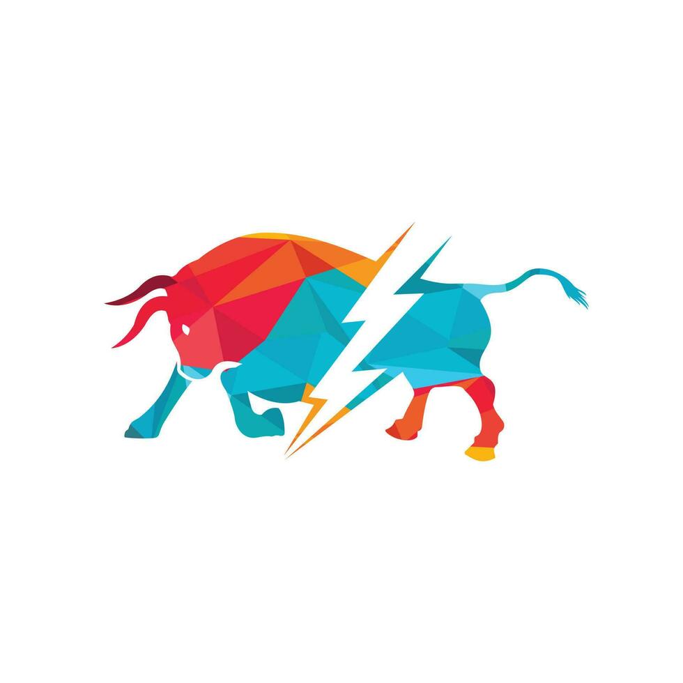 toro con diseño de logo de trueno. flash de energía eléctrica en toro. vector