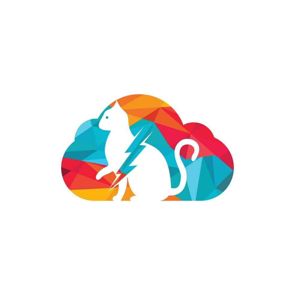 Flash cat vector logo design. Cat and thunderstorm with cloud icon logo.