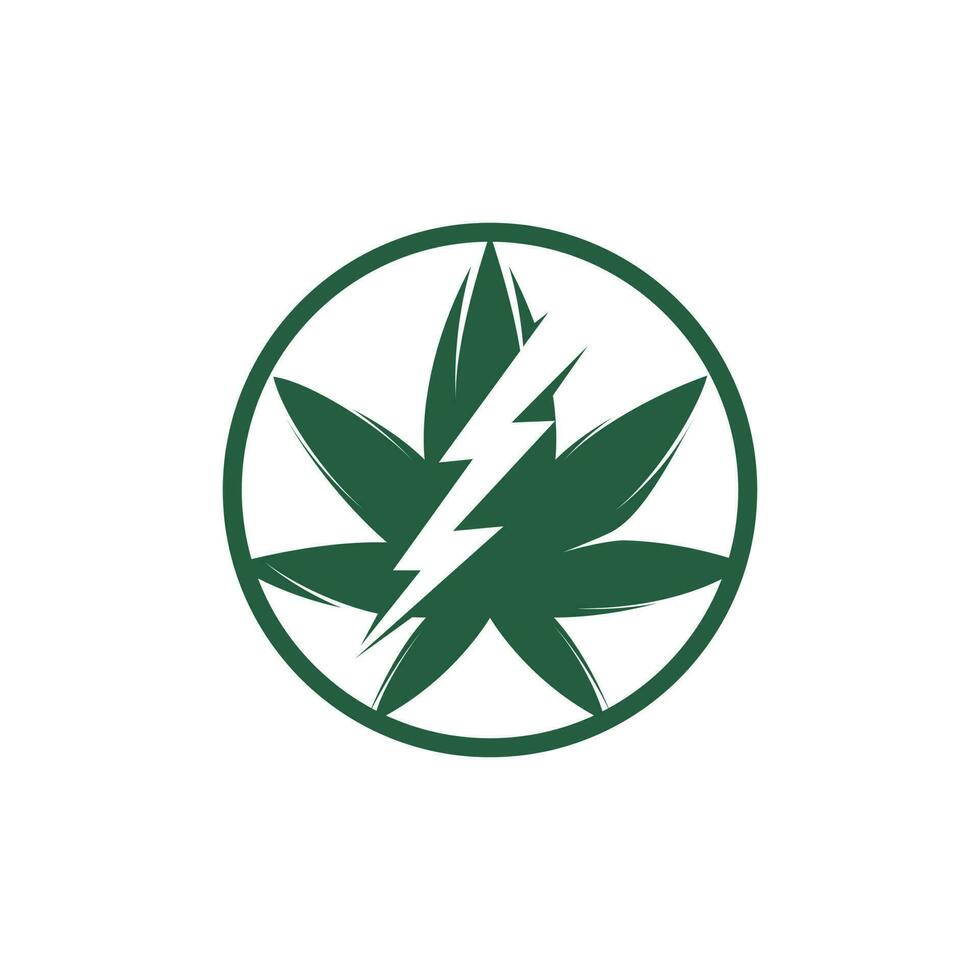 Marijuana thunder vector logo design. Cannabis or marijuana leaf logo icon with lighting bolt.