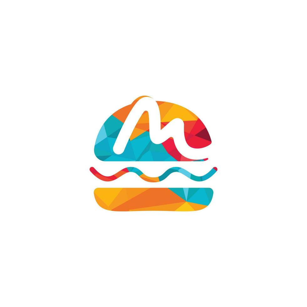 diseño del logotipo del vector de la hamburguesa de la letra m. logotipo de la cafetería de hamburguesas.