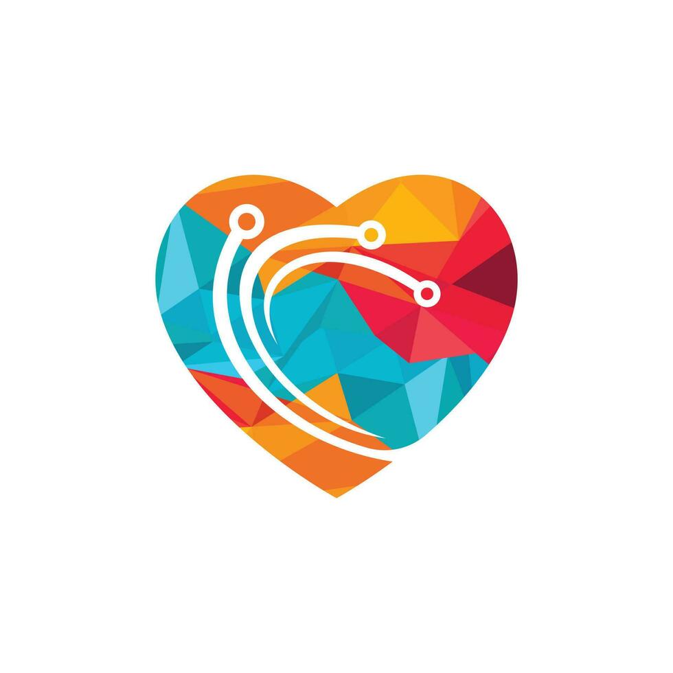 Technology love vector logo design. Abstract heart tech logo with circuit vector design.