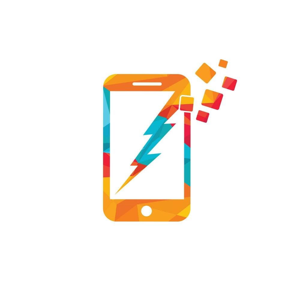 Power Smartphone Thunder Logo Design. Phone with bolt logo design template symbol vector