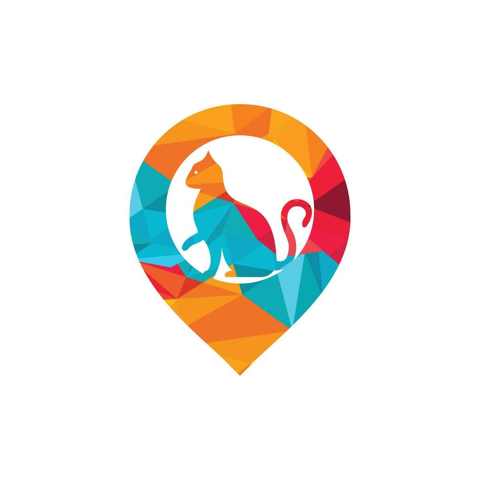 diseño de logotipo de gato y puntero de mapa. diseño del logotipo del localizador de gatos. icono de lugar de animales. vector