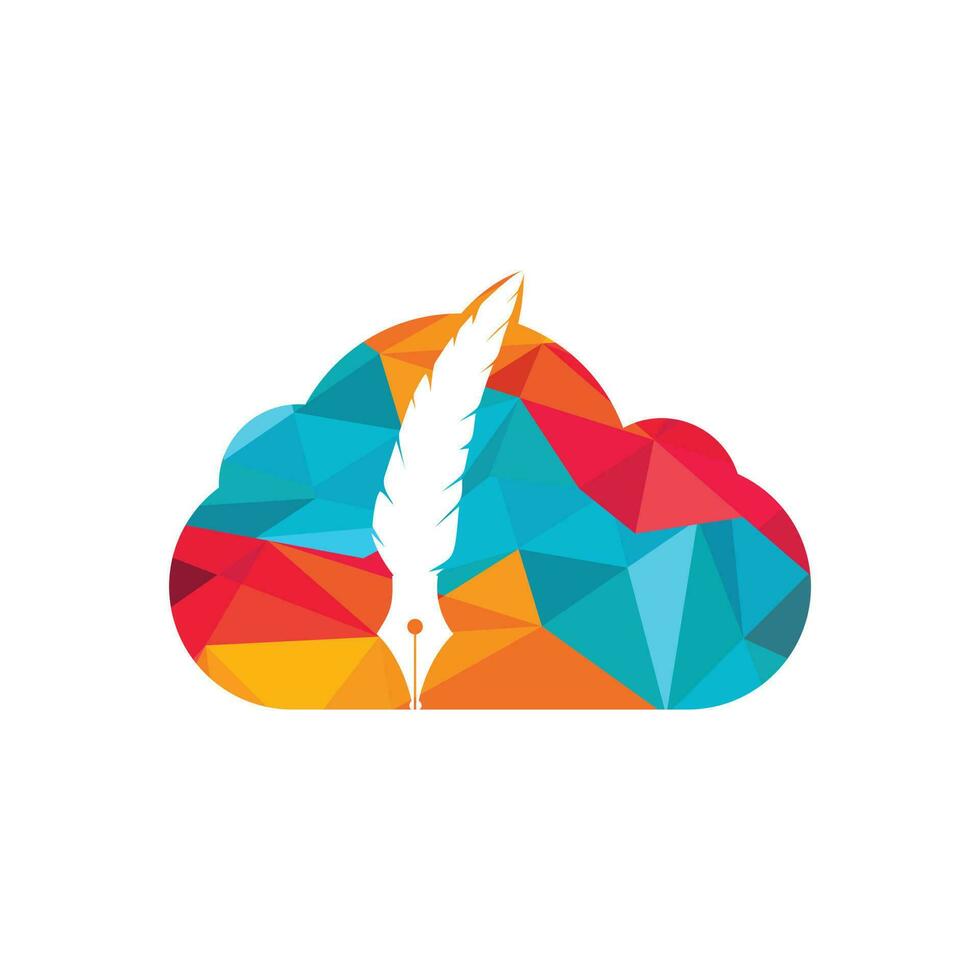 diseño de logotipo de vector de pluma de nube. ley legal abogado redactor escritor estacionario logotipo concepto icono.