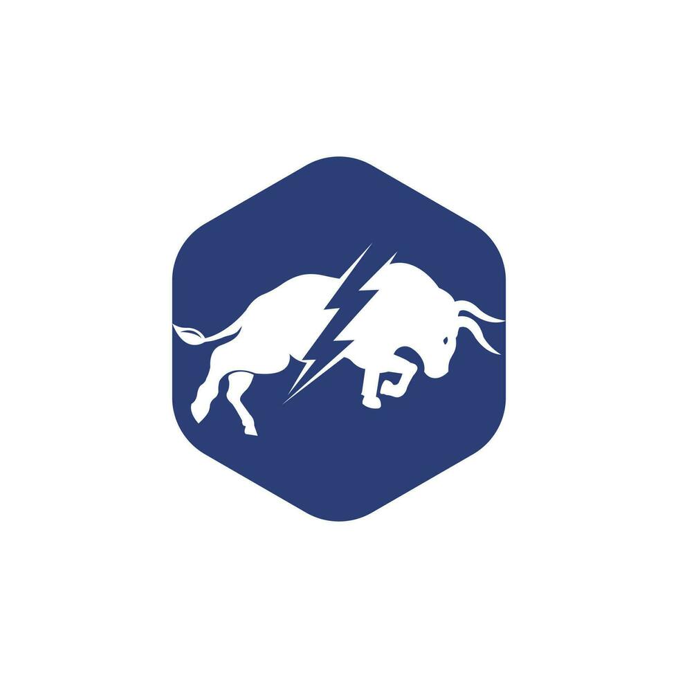 Bull with thunder logo design. Flash electric energy in bull. vector