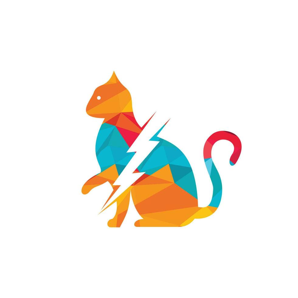 diseño de logotipo de vector de gato flash. logotipo de icono de gato y tormenta.