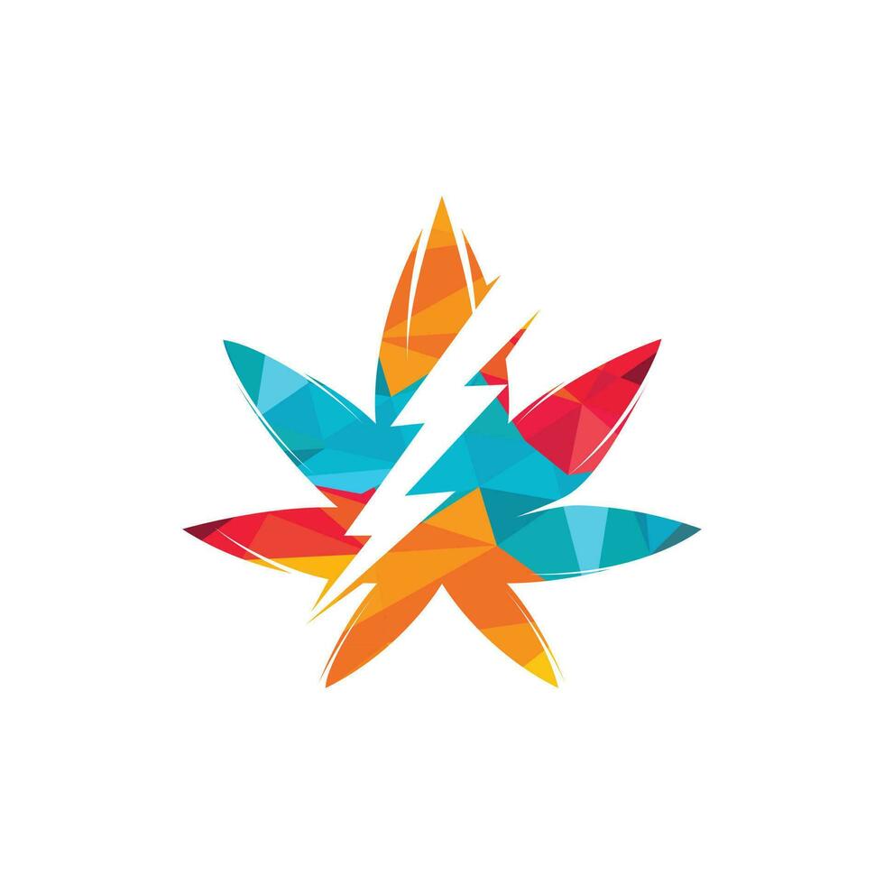 diseño del logotipo del vector de trueno de marihuana. icono del logotipo de la hoja de cannabis o marihuana con perno de iluminación.