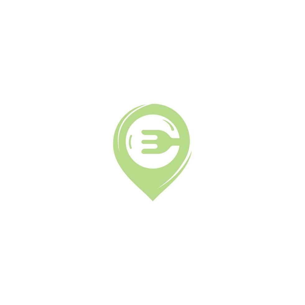 Food point logo design. Fork and pin sign logo template. vector