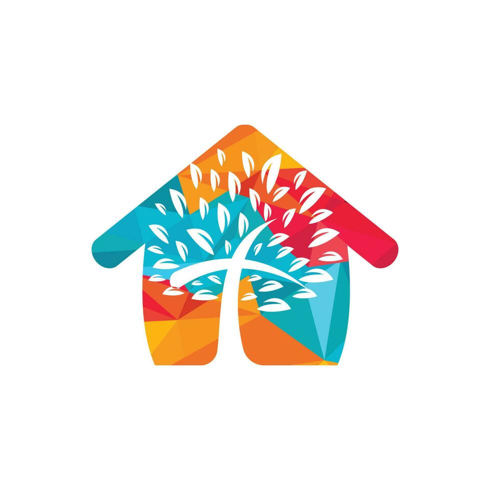 Abstract home and tree religious cross symbol icon vector design.