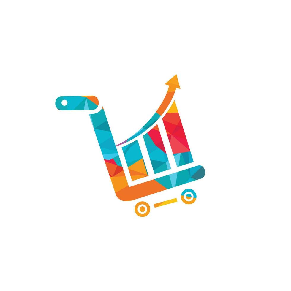 diseño de logotipo empresarial y bursátil. ilustración vectorial del diagrama de barras dentro del carrito de compras. vector