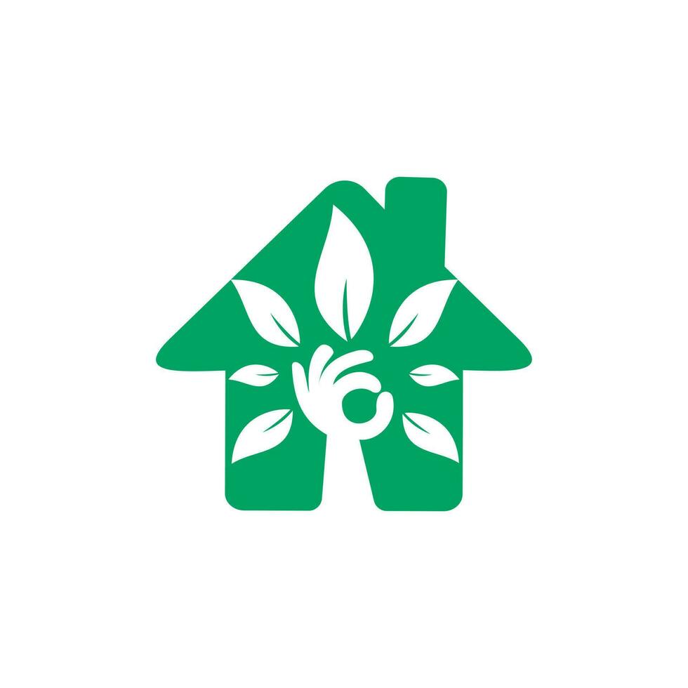 Creative green hand tree and house logo design. Natural home care logo. Spa logo. Beauty salon or yoga logo. vector