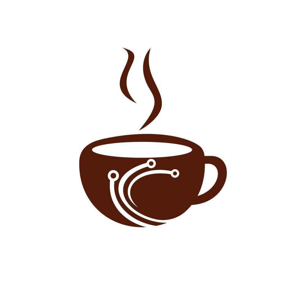 Coffee tech vector logo design. Digital coffee icon vector template.