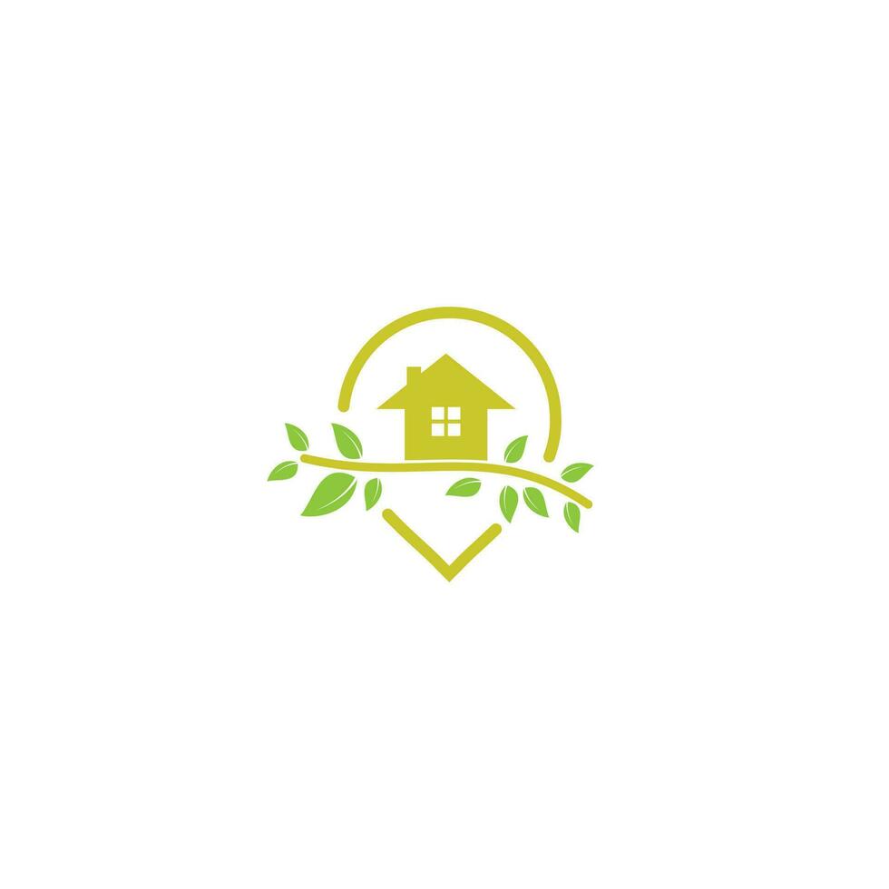 Tree house pointer vector logo design. Eco house and GPS icon vector.