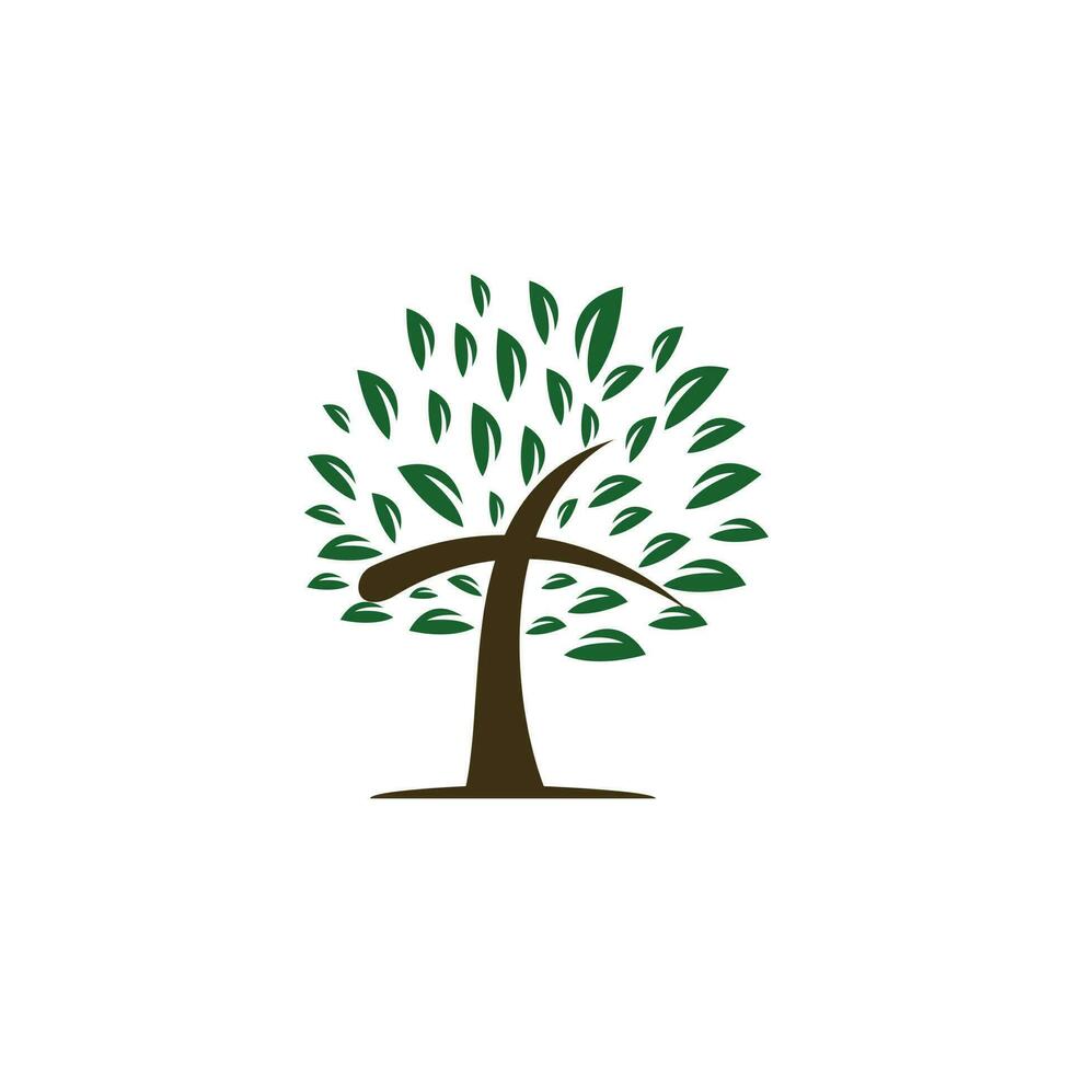 diseño del vector del icono del símbolo de la cruz religiosa del árbol.